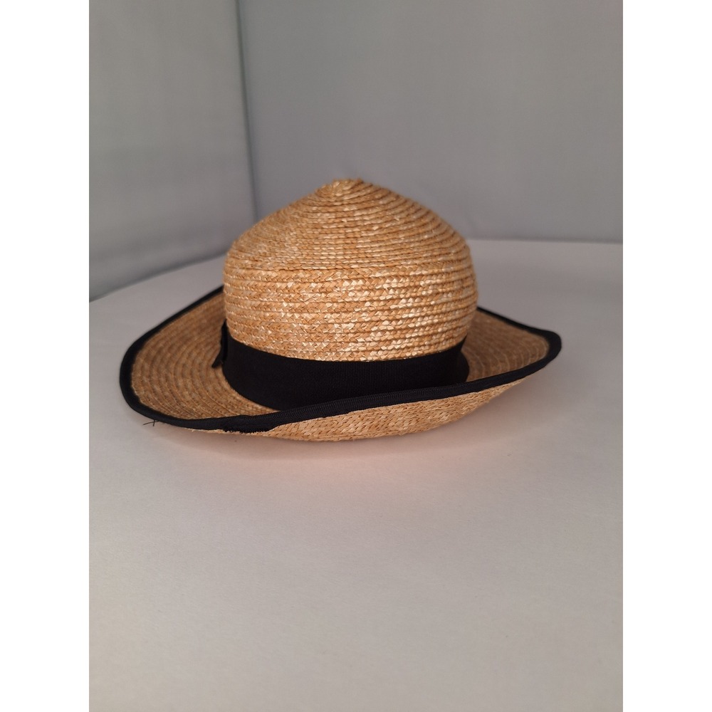 ZARA Straw Fedora Hat Black Ribbon Band Classic Style - Picture 4 of 7